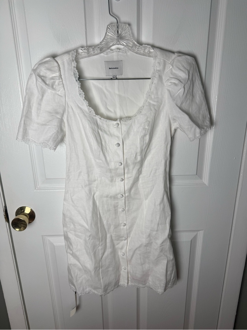Reformation Anabella Linen Mini Dress in White 2 - Picture 3 of 10